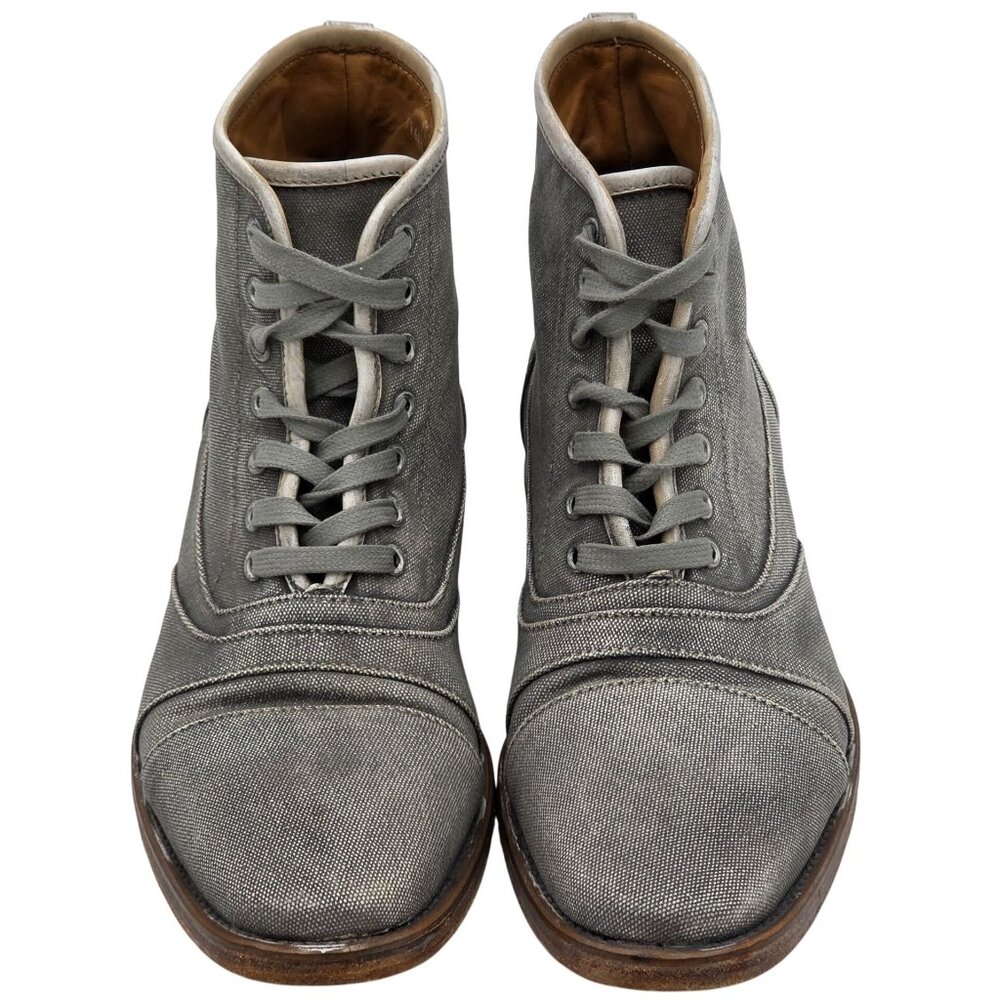 $698 John Varvatos Italy Fleetwood Mens 9 Distressed Gray Canvas Combat Boots - Picture 2 of 12